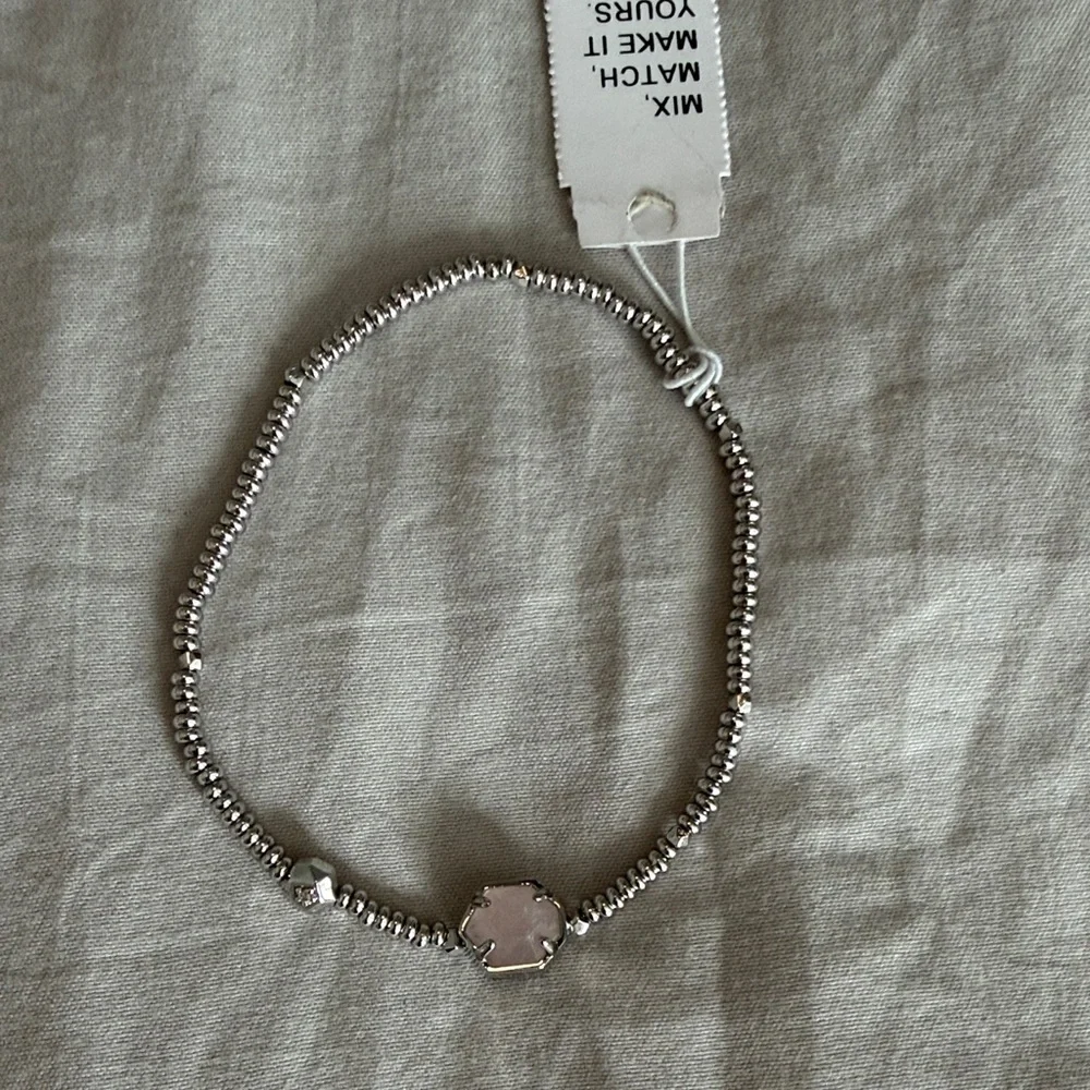 Kendra Scott Silver Beaded Kids Bracelet With Pink Stone NWT